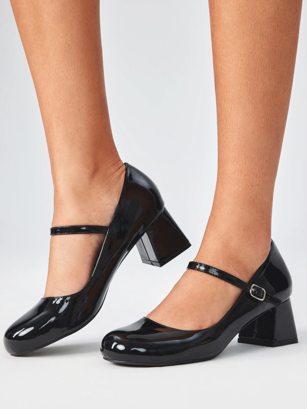 Cider Black Patent Mary Jane Block Heel Pumps